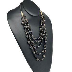Boho Graduated Black Multi-Strand Beads on Cord Necklace